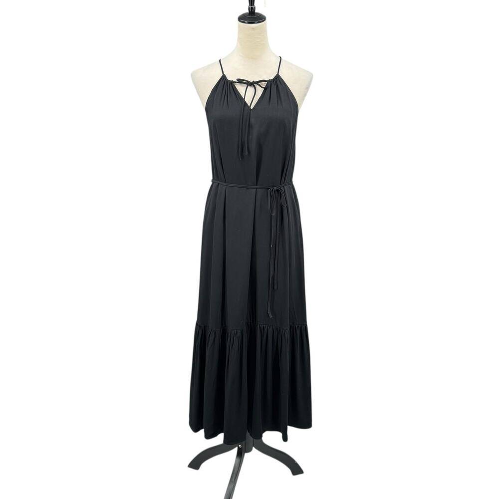 Banana Republic NWT Black Rayon Sleeveless Halter Tiered Belted Midi Dress